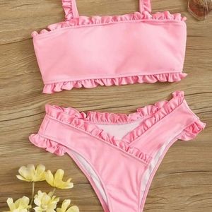 Pink bikini with ruffles